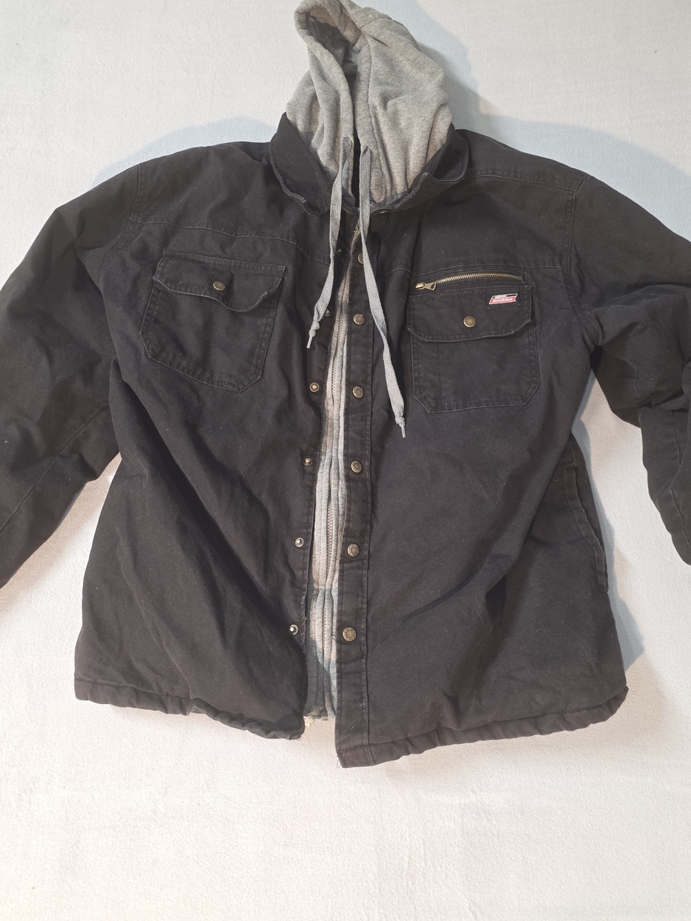 Preowned Dickies Black Field Jacket with Gray Hooded Liner